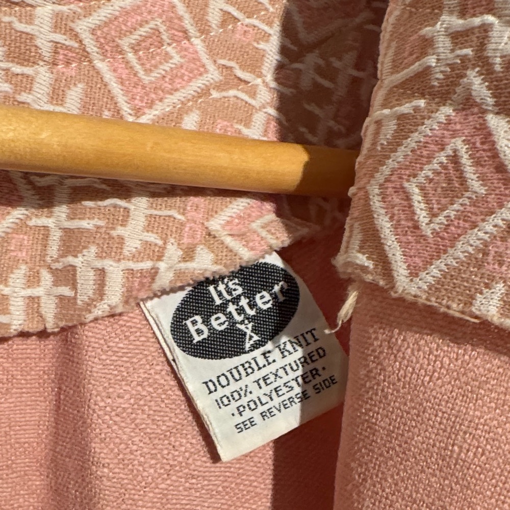 Vintage, 60’s, Pink & Taupe, Geometric-Patterned Women's Dress Double-knit poly - Picture 9 of 16